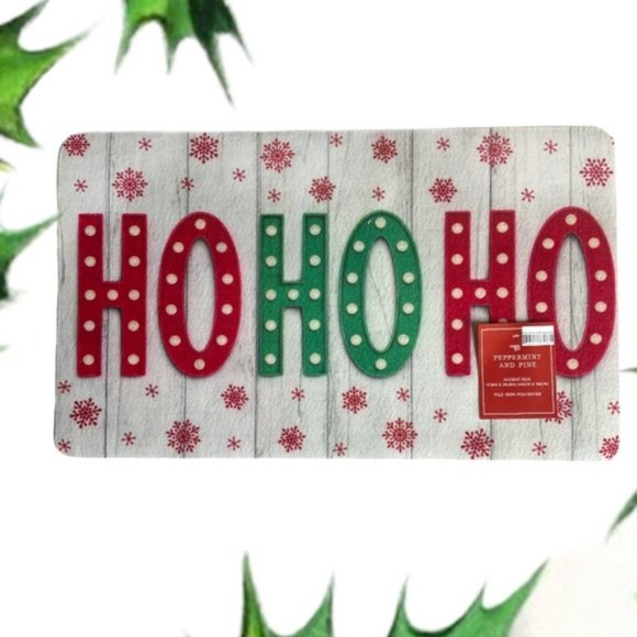 Peppermint & Pine Christmas Rug Door Mat Accent Non Skid  HO HO HO 17.3 X 29.9 - Picture 7 of 12